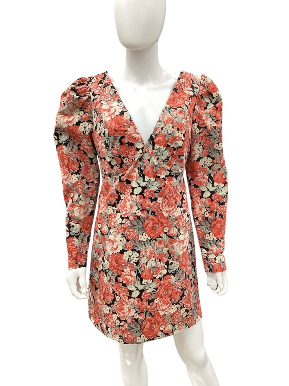 Free People Dress Women’s Size 8 Corduroy Long Puff Sleeve Back Zipper Floral